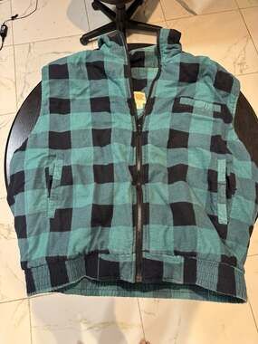 Vintage Ozark Trail Green Buffalo Plaid Flannel Quilt Lined Full Zip Vest 3X